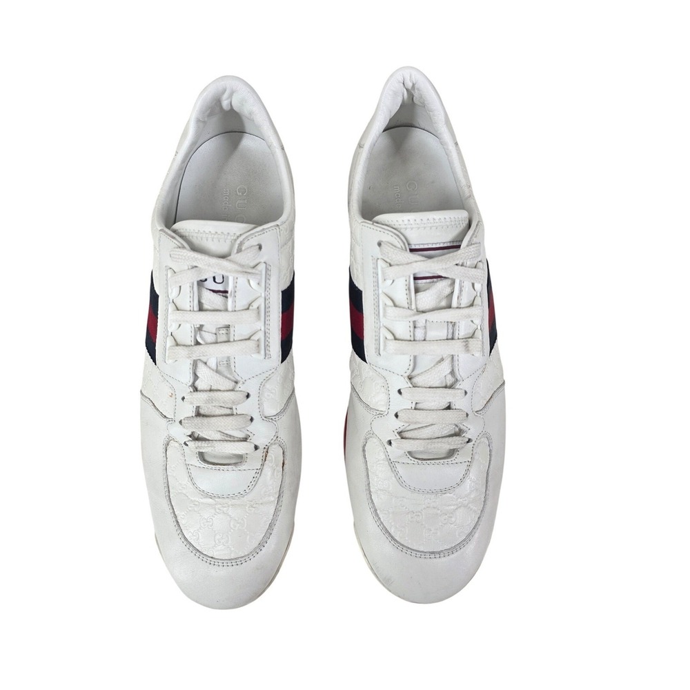 Gucci White Guccissima Leather Sneakers Mens 9 G US 10 Wide Web Stripe Low Top - Picture 3 of 15